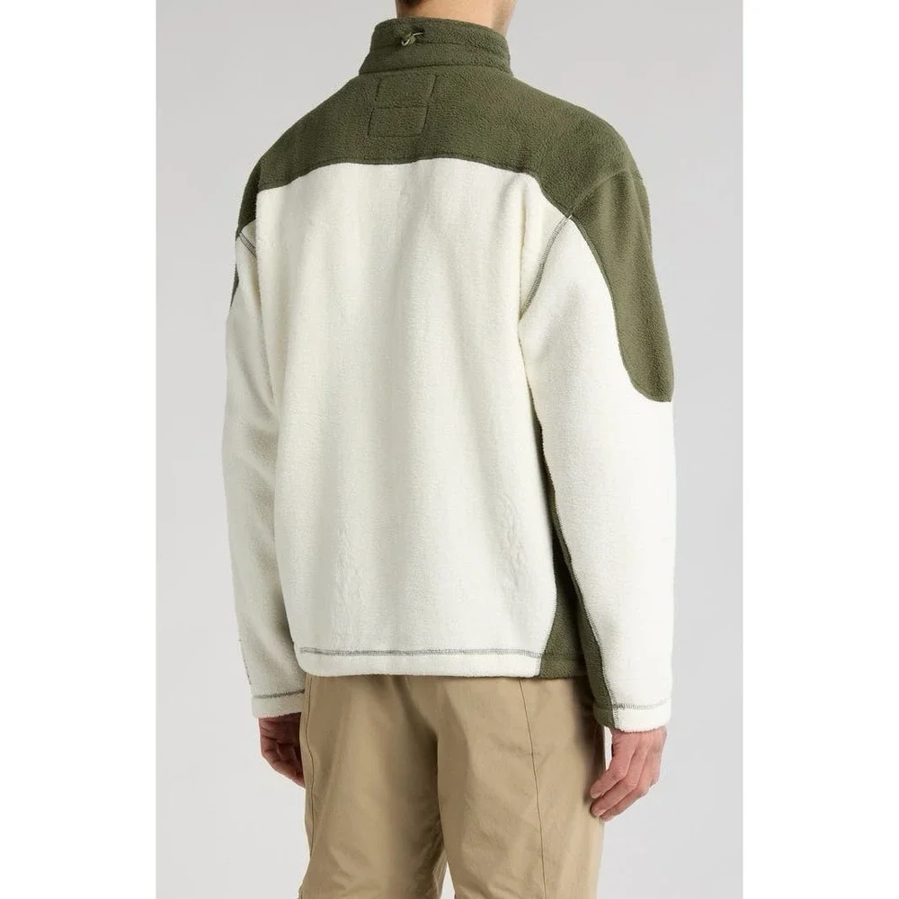 Reese Cooper Off White & Green Sherpa‎ Fleece Collared Jacket Men's Size S